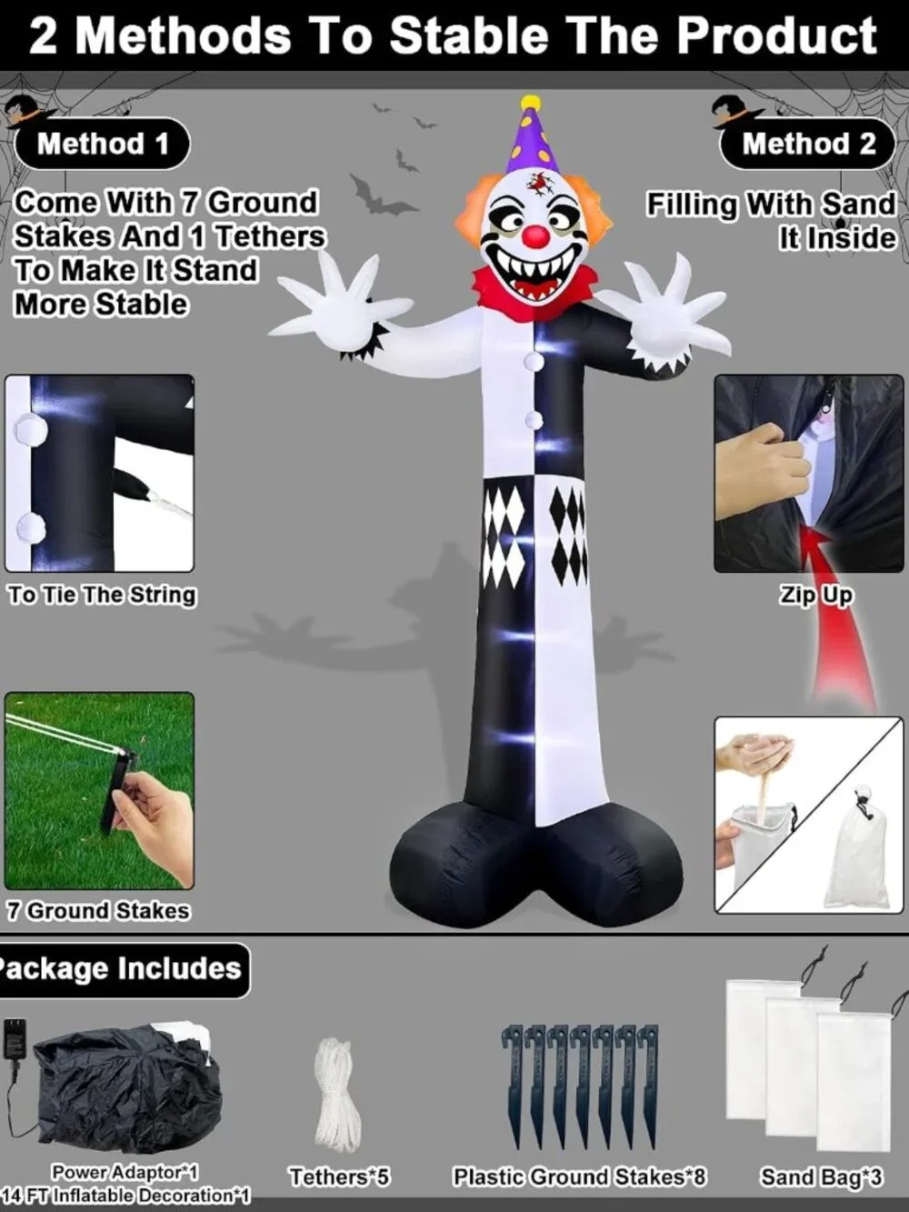 14 Ft Super Tall Halloween Inflatable Clown Decoration - Spooky Outdoor Decor